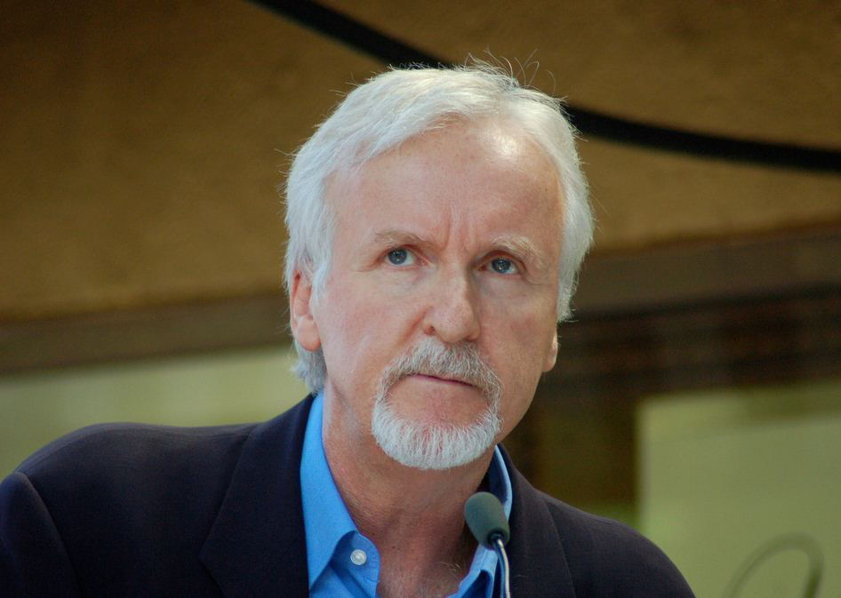 Close up of James Cameron speaking at ceremony