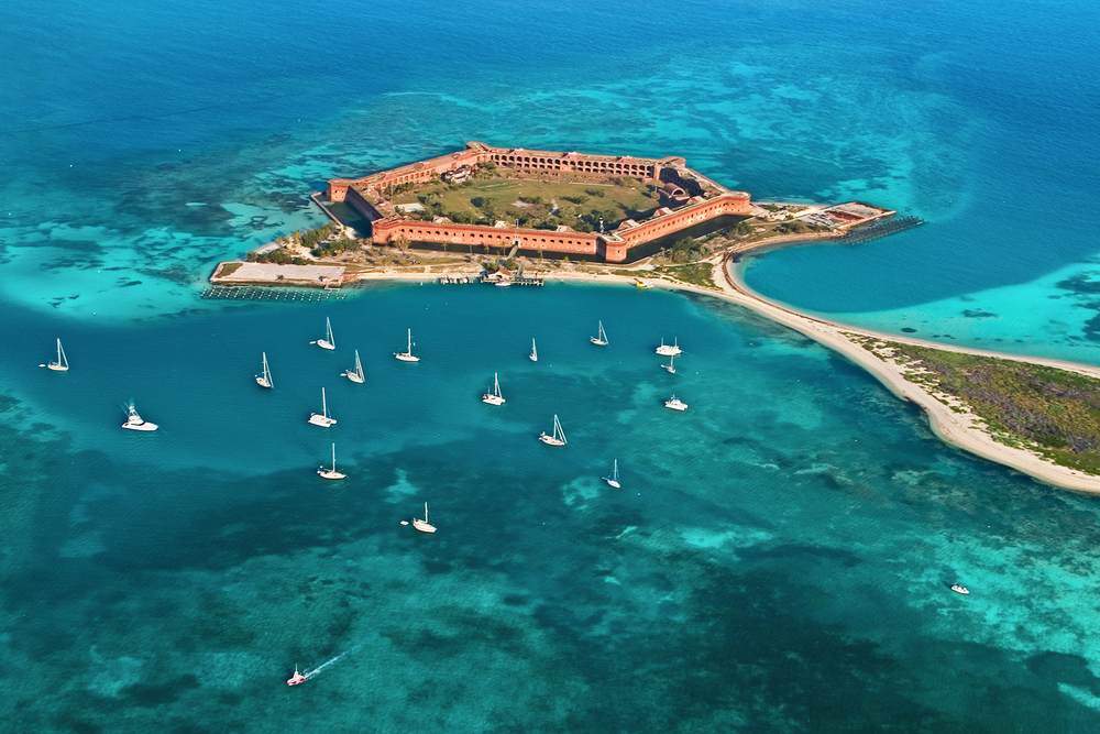 aerial view of dry tortugas national park which is one of the florida keys national marine sanctuaries