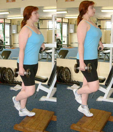 Female diver completes a few sets of toe raises with dumbells before heading out to the dive boat in an effort to avoid dive-related foot pain